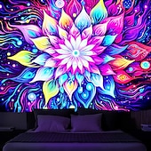 abordables Tapices de luz negra-Tapiz de luz negra que brilla en la oscuridad, con efecto reactivo a los rayos ultravioleta, para fiestas, neón, mandala, bohemio, psicodélico, tapiz colgante, arte mural para pared para sala de