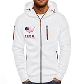economico Motivo della Bandiera-Per uomo Stampe astratte Bandiera americana Felpe Manica lunga Felpe Con cappuccio Di tendenza Giornaliero Da mare Per uscire Primavera &amp; Autunno Bianco Rosso Blu marino Abbigliamento progettista S M