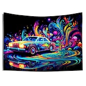 cheap Blacklight Tapestries-Blacklight Tapestry UV Reactive Glow in the Dark Vintage Car Trippy Misty Nature Landscape Hanging Tapestry Wall Art Mural for Living Room Bedroom