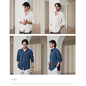 cheap Luxury Linen Shirts-10% Linen Button-Down Men&#039;s Shirt Linen Shirt White Pink Navy Blue Long Sleeve Solid Color Collar Spring &amp; Summer Casual Daily Clothing Apparel