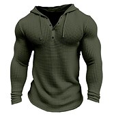 cheap Waffle Knit Tee-Men&#039;s Waffle Shirt T Shirt Tee Top Long Sleeve Shirt Long Sleeve Hooded Spring &amp;  Fall Plain Fashion Designer Basic Vacation Street Going out White khaki Army Green Top Tee for Men