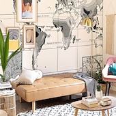 baratos Papel de Parede-Mapa do mundo papel de parede mural atlas vintage cobertura de parede adesivo peel and stick removível pvc/material de vinil autoadesivo/adesivo necessário decoração de parede para sala de estar