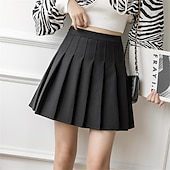 voordelige Effen rokken-Dames Rok A-lijn Modieus Sexy Mini Hoge taille Rokken Effen Geplooid Straat Dagelijks Zwart donkergrijs Khaki Abrikoos Lente zomer Polyester