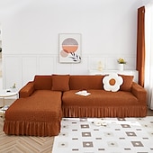 cheap Sofa Cover-Stretch Sofa Cover Slipcover Jacquard Elastic Sectional Couch Armchair Loveseat 4 or 4 or 3 Seater Burgundy Red L Shape White Grey Black Plain Solid Color Soft Durable Washable(1 Free Cushion Cover)