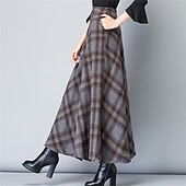 voordelige Rokken-Dames A-lijn Geruite rok Elegant Retro vintage Maxi Hoge taille Rokken Kleurenblok Geruit geruit Zak Lang Dagelijks Afspraakje blauw Grijs Lente &amp; Herfst Polyester Twilled satijn
