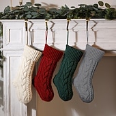 billige Strømper og holdere-Kabelstrikkede julestrømper, 18 tommer store peishengende strømper til julepynt, julegave