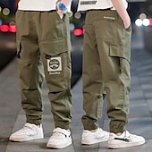 cheap Bottoms-Kids Boys Sweatpants Trousers Pocket Cartoon Letter Breathable Comfort Pants Training Sports Daily Basic Black Avatar Overalls Black Small Label Overalls Army Green Small Label Overalls Mid Waist