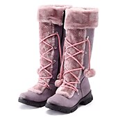 baratos Botas de neve e inverno-botas de inverno femininas de pele sintética preta com cadarços de pompom - isolamento quente, design na altura do joelho, solas antiderrapantes para clima frio e dias de neve