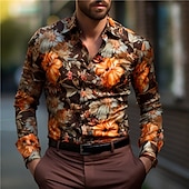 preiswerte Pflanzen Muster-Ostern Herren Blumen Hemd Knopfhemd Langarm Brautkleider schlicht Freizeitskleidung Wochenende Herbst Winter Umlegekragen Bedruckt Button-Down Schwarz Gelb Rote Braun Schwarz+Weiß
