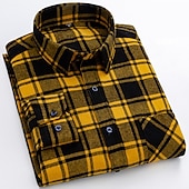 economico camicia da uomo con bottoni-Per uomo Camicia Camicia casual Camicia a quadri Camicia con Bottoni Quadri All&#039;aperto Abbigliamento quotidiano Giallo Blu reale Blu Azzurro cielo Manica Lunga Bavero Autunno &amp; Inverno Abbigliamento