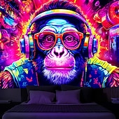 Χαμηλού Κόστους Μαύρισμα ταπετσαρία-blacklight ταπετσαρία uv αντιδραστική λάμψη στο σκοτάδι dj χιμπατζήδες ζώο trippy ομιχλώδης φύση τοπίο λάμψη πάρτι κρεμαστή ταπισερί τοίχου τοιχογραφία για κρεβατοκάμαρα σαλονιού