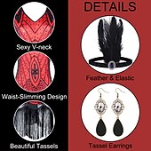 preiswerte 1920er Kleider-Goldene Zwanziger 1920er Knielang Flapper Kleid Outfits Zubehörset Ärmellos Der große Gatsby Hochzeitsgast Pailletten Quastenfransen Pailletten Quaste V Ausschnitt Kostüm Damen Karneval Maskerade