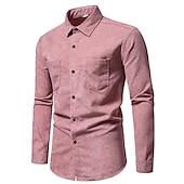 economico camicia da uomo con bottoni-Per uomo Camicia Maglietta informale Camicia di velluto a coste Nero Giallo Rosa Viola Marrone Manica lunga Liscio Bavero Strada Da mare Di base Abbigliamento Di tendenza Comodo