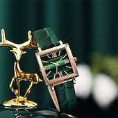ieftine Ceasuri Quartz-Set 5 buc. Ceas pentru femei Ceas vintage cu cadran pătrat Quartz Ceas analogic Verde și set de bijuterii cu rhinestone Cadou de Ziua Mamei pentru mama ei