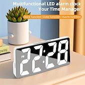 رخيصةأون أجهزة الراديو والساعات-أحدث ساعة رقمية LED منبه لغرفة النوم، ساعة سطح مكتب إلكترونية مع عرض درجة الحرارة، سطوع قابل للتعديل، 12/24 ساعة على مدار الساعة لغرفة النوم