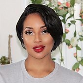 baratos peruca mais velha-Perucas de cabelo curtas com corte pixie perucas retas para mulheres perucas de substituição de cabelo sintéticas resistentes ao calor