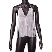levne Sexy kostýmy-Kovový S hlubokým výstřihem na zádech Třpyt Nátělníky Řetízek Crop tílko Disko Hluboké V Dámské Karneval Párty Klub Dospělé Nátělník