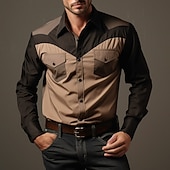Men's Color Block Shirt Western Shirt Cowboy Shirt Long Sleeve Vintage Western Style Outdoor Street Casual Daily Fall & Winter Turndown Buttons Print Brown3