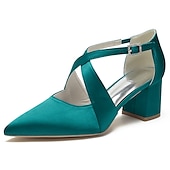 cheap Semi-Formal-Elegant Women&#039;s White Satin Pointed Toe Block Heels – Crisscross Strap Design for Weddings, Formal Parties, and Special Occasions