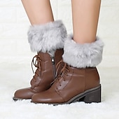 cheap Home Socks-Autumn and Winter Short Style Cuffed Plush Insulation Socks and Boots Cover for Women&#039;s Knitted Wool Leg Protectors