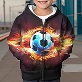 billiga Pojkens 3D Sporter &amp; Spel-Pojkar 3D Fotboll Huvtröja Kappa Ytterkläder Långärmad 3D-tryck Höst Vinter Mode Streetwear Häftig Polyester Barn 3-12 år Utomhus Ledigt Dagligen Normal