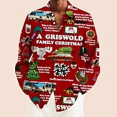 abordables Traje divertido de Navidad-Papá Noel Palmera Casual Hombre Camisa Ropa Cotidiana Noche Otoño invierno Cuello Vuelto Manga Larga Burdeos, Naranja S, M, L Tejido elástico en 4 direcciones Camisa Navidad