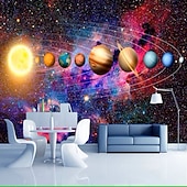 voordelige Behang-3d muurschildering behang zonnestelsel galaxy planet muursticker die print peel en stick verwijderbare pvc/vinyl materiaal zelfklevend/lijm vereist muur decor muurschildering voor woonkamer slaapkamer