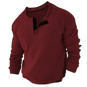 billiga Casual Henley T-shirt-Herr Waffle Henley Shirt Henleytröja T-shirts Långärmad tröja Slät Henley Sport Arbetskläder Långärmad Button-Down Kläder Mode Streetwear Ledigt