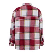 cheap Sherpa Jackets-Women&#039;s Shirt Blouse Fashion Plaid Buttons Pocket Print Long Sleeve Regular Tops Shirt Collar Casual Black Red Green Khaki Spring &amp;  Fall