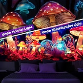cheap Blacklight Tapestries-Mushroom Fantasy Blacklight Tapestry Glow in the Dark Glow Party UV Reactive Trippy Misty Nature Landscape Hanging Tapestry Wall Art Mural for Living Room Bedroom