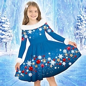 cheap 3D Shining Vision Dress-Girls&#039; 3D Snowflake Dress Long Sleeve 3D Print Fall Winter Sports &amp; Outdoor Daily Holiday Cute Casual Beautiful Kids 3-12 Years Casual Dress Swing Dress A Line Dress Above Knee Polyester Regular Fit
