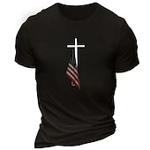 baratos Camiseta gráfica masculina-Homens Cruz Bandeiras Camiseta T-shirt Algodão Manga Curta Gráfico Camisa Preto Vinho Verde Tropa Camiseta confortável Esportes Feriado Roupas de estilistas