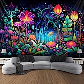 cheap Blacklight Tapestries-Blacklight Tapestry UV Reactive Glow in the Dark Flower Trippy Misty Nature Landscape Hanging Tapestry Wall Art Mural for Living Room Bedroom