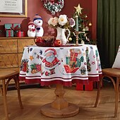 baratos Decoração de Natal-Toalha de mesa redonda à prova d&#039;água e resistente a óleo, cobertura de mesa com decoração de inverno para jantar patry