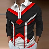 Men's Geometric Zip Polo Shirts Golf Shirt Long Sleeve Polo Shirts Collared Shirts Casual Vacation Wear Formal Wear Festival Wear 3D Print Quarter Zip Polo Fall & Winter Red Green4