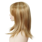 baratos peruca mais velha-Perucas peruca loira morango com franja cabelo sintético peruca natural completa reta comprimento médio bob peruca traje de halloween perucas para mulheres perucas cosplay 14&quot;