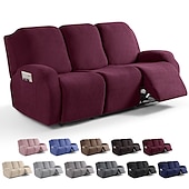 cheap Recliner Chair Cover-Loveseat 3 Seater Burgundy Recliner Covers Cover for Large Reclining Chair Slipcover Seat Reversible Washable Protector with Elastic Adjustable Straps for Kids Pets