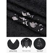 cheap Outfits-Retro Vintage Roaring 20s 1920s Flapper Dress Outfits Accessories Set The Great Gatsby Wedding Guest Sequins Tassel Fringe Sequin Tassel V Neck Women&#039;s Halloween Carnival Masquerade Carnival Party
