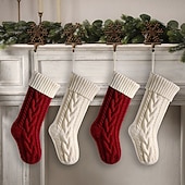 billige Strømper og holdere-Kabelstrikkede julestrømper, 18 tommer store peishengende strømper til julepynt, julegave