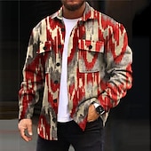 economico giacca camicia da uomo-Per uomo Geometria Camicia Giacca da camicia Sovracamicia Manica lunga Informale Esterno Strada Casual / quotidiano Autunno inverno Collo ripiegabile Bottoni Tasche Stampa Bianco Rosso Kaki