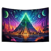 preiswerte Blacklight -Wandteppiche-Schwarzlicht-Wandteppich, UV-reaktiv, leuchtet im Dunkeln, Glow Party, Neon, trippige, neblige Pyramide, Ägypten, Wandteppich, Wandbild für Wohnzimmer, Schlafzimmer