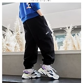 cheap Bottoms-Kids Boys Pants Trousers Pocket Letter Soft Comfort Pants School Cotton Fashion Cool Black Khaki Mid Waist