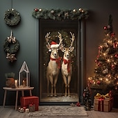 abordables Cubiertas para puertas navideñas-Adornos navideños para puertas, renos, cubiertas para puertas, tapiz para puertas, decoración de cortinas para puertas, telón de fondo navideño, pancarta para puerta de entrada, suministros de