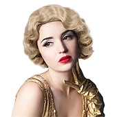 levne Historické paruky-Krátké popelavě hnědé paruky pro ženy přírodní prstová vlna syntetická paruka pro ženy dámy cosplay anime party kostýmy anime flapper paruka halloweenské paruky