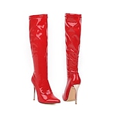 abordables Bottes à la mode-Femme Bottes Cadeaux de Saint-Valentin Bottes sexy Bottes à talons Saint Valentin du quotidien Couleur unie Bottes genou Talon Aiguille Bout pointu Sexy Décontractées Cuir Verni Fermeture Noir