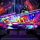 economico Arazzi Blacklight-arazzo a luce nera reattivo ai raggi UV che si illumina al buio festa fluorescente al neon foresta nebbiosa rana arazzo appeso arte murale per soggiorno camera da letto