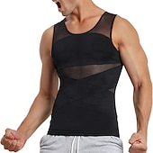 cheap Men&#039;s Active Tees &amp; Tanks-Men&#039;s Compression Shirts Body Shaper Shapewear Crew Neck Sleeveless Sports &amp; Outdoor Vacation Going out Casual Daily Gym Slim and Lift Soft Plain Black White Activewear Fashion Sport