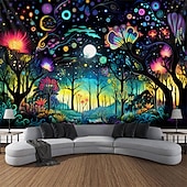 cheap Blacklight Tapestries-Blacklight Tapestry UV Reactive Glow in the Dark Flower Trippy Misty Nature Landscape Hanging Tapestry Wall Art Mural for Living Room Bedroom