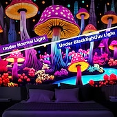 cheap Blacklight Tapestries-Mushroom Fantasy Blacklight Tapestry Glow in the Dark Glow Party UV Reactive Trippy Misty Nature Landscape Hanging Tapestry Wall Art Mural for Living Room Bedroom