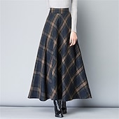 voordelige Rokken-Dames A-lijn Geruite rok Elegant Retro vintage Maxi Hoge taille Rokken Kleurenblok Geruit geruit Zak Lang Dagelijks Afspraakje blauw Grijs Lente &amp; Herfst Polyester Twilled satijn